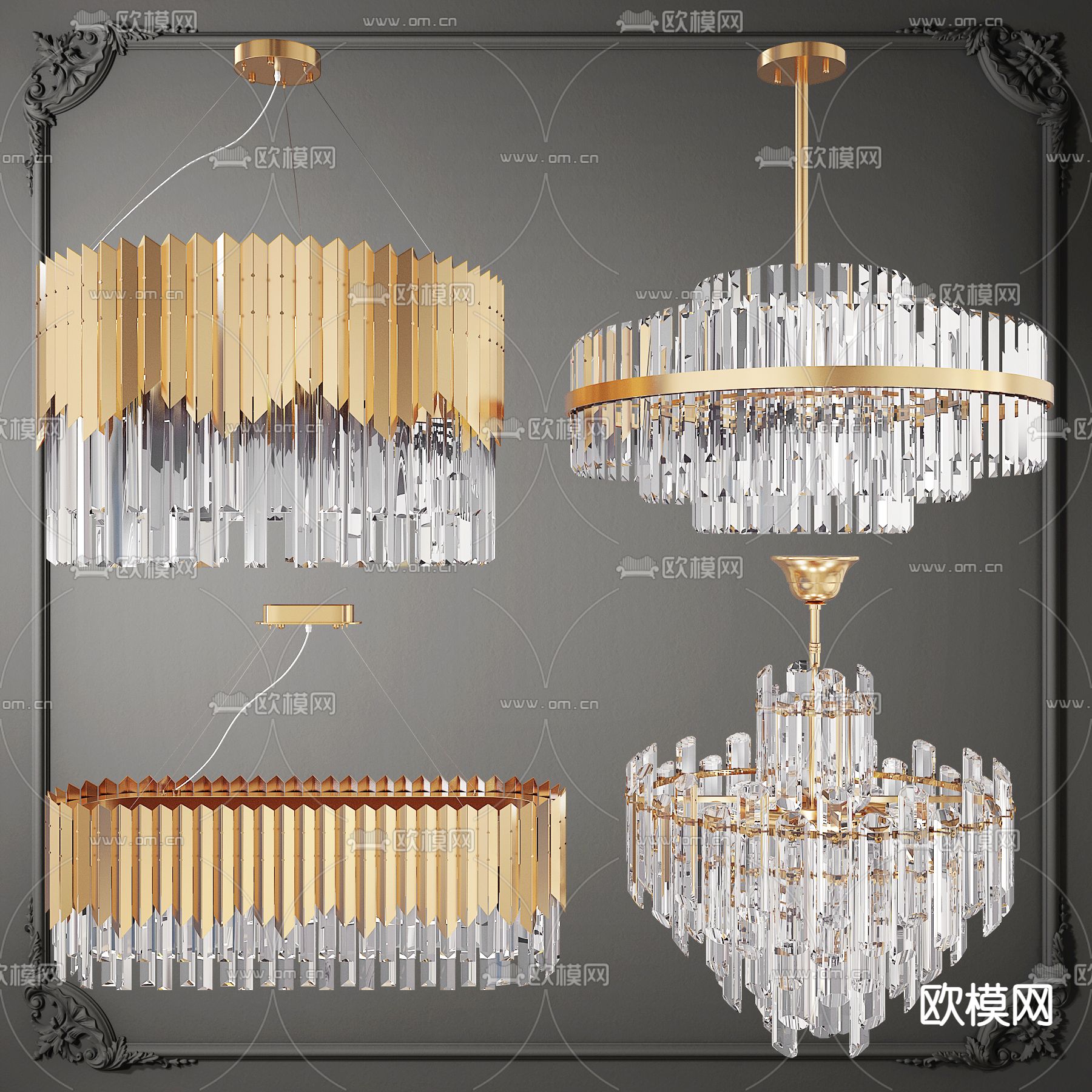 现代轻奢水晶吊灯3d模型下载