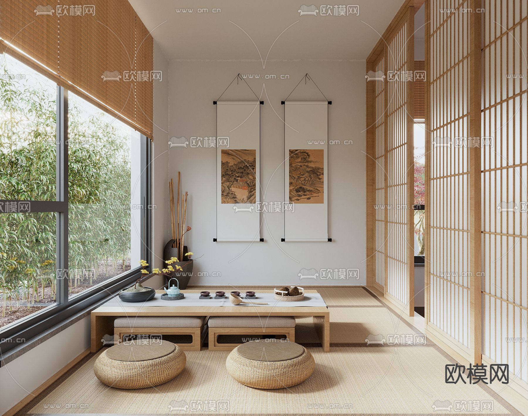 日式榻榻米茶室su模型下载（渲染图1）