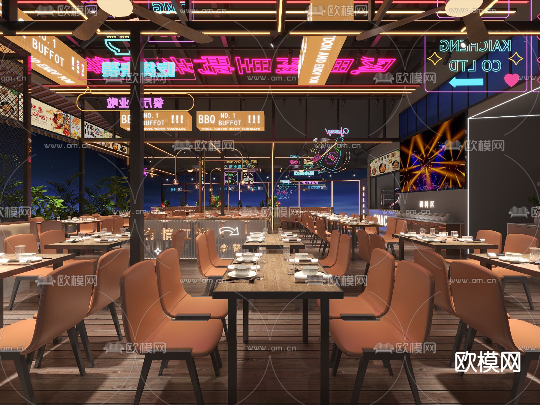 工业风烧烤店3d模型