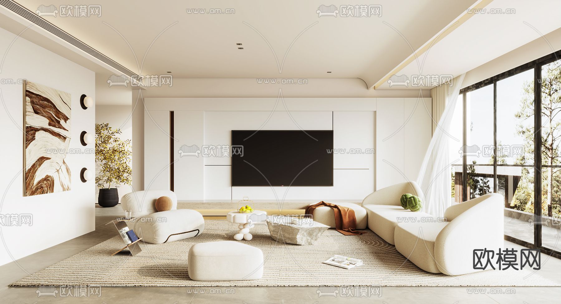 侘寂客厅3d模型下载（渲染图1）