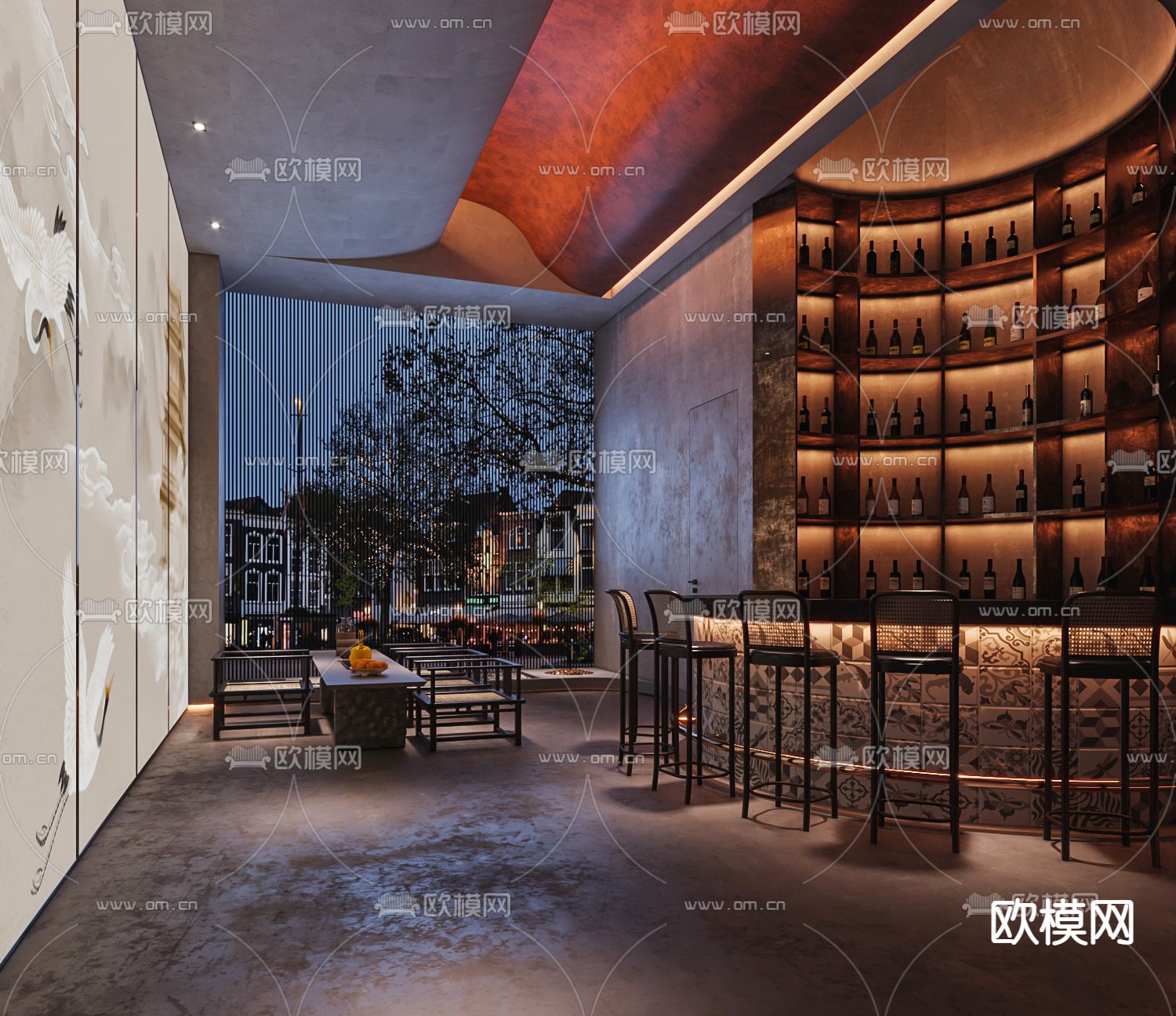 现代高级中餐厅休息区3d模型