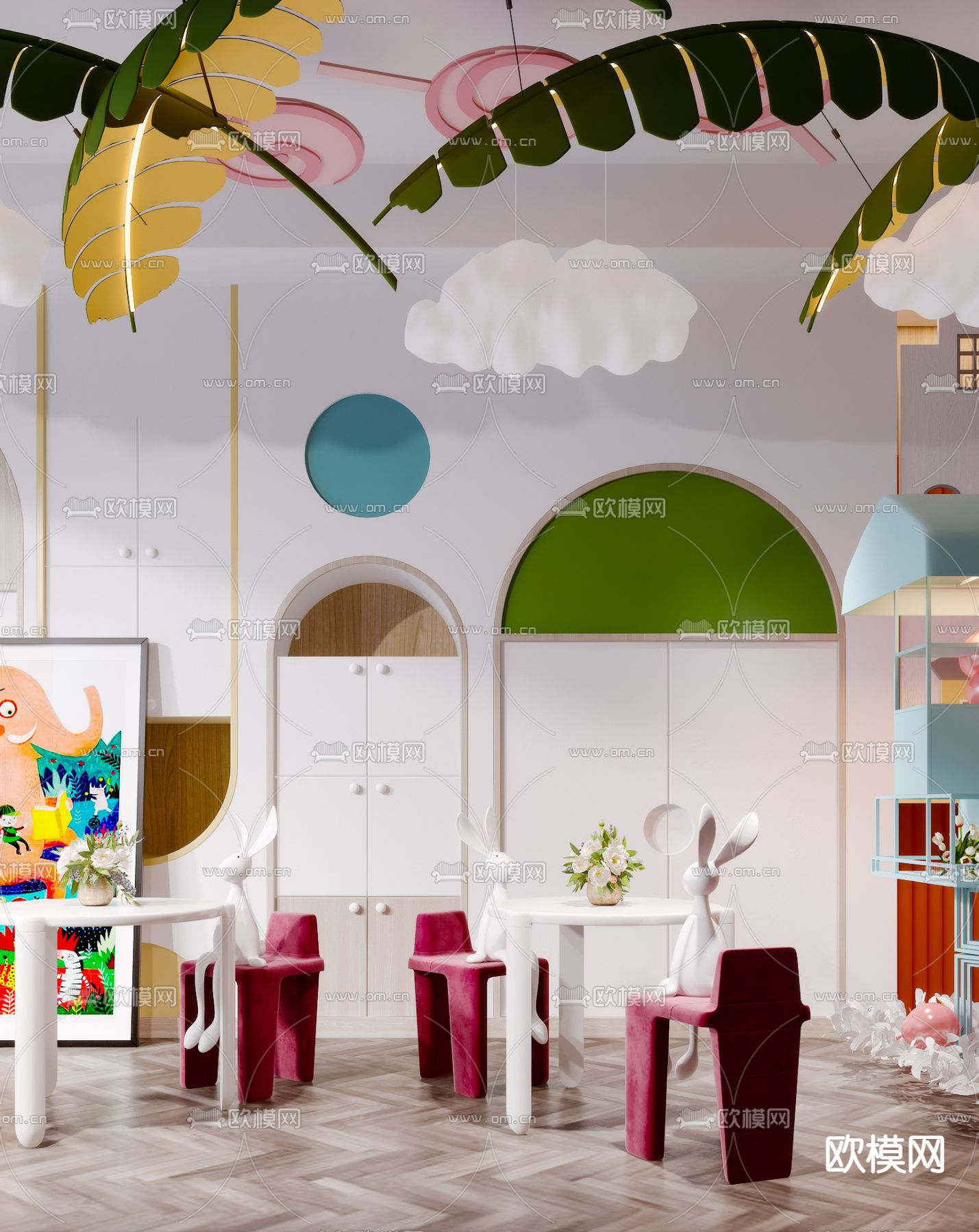 北欧幼儿中心儿童休闲娱乐区3d模型下载（渲染图2）