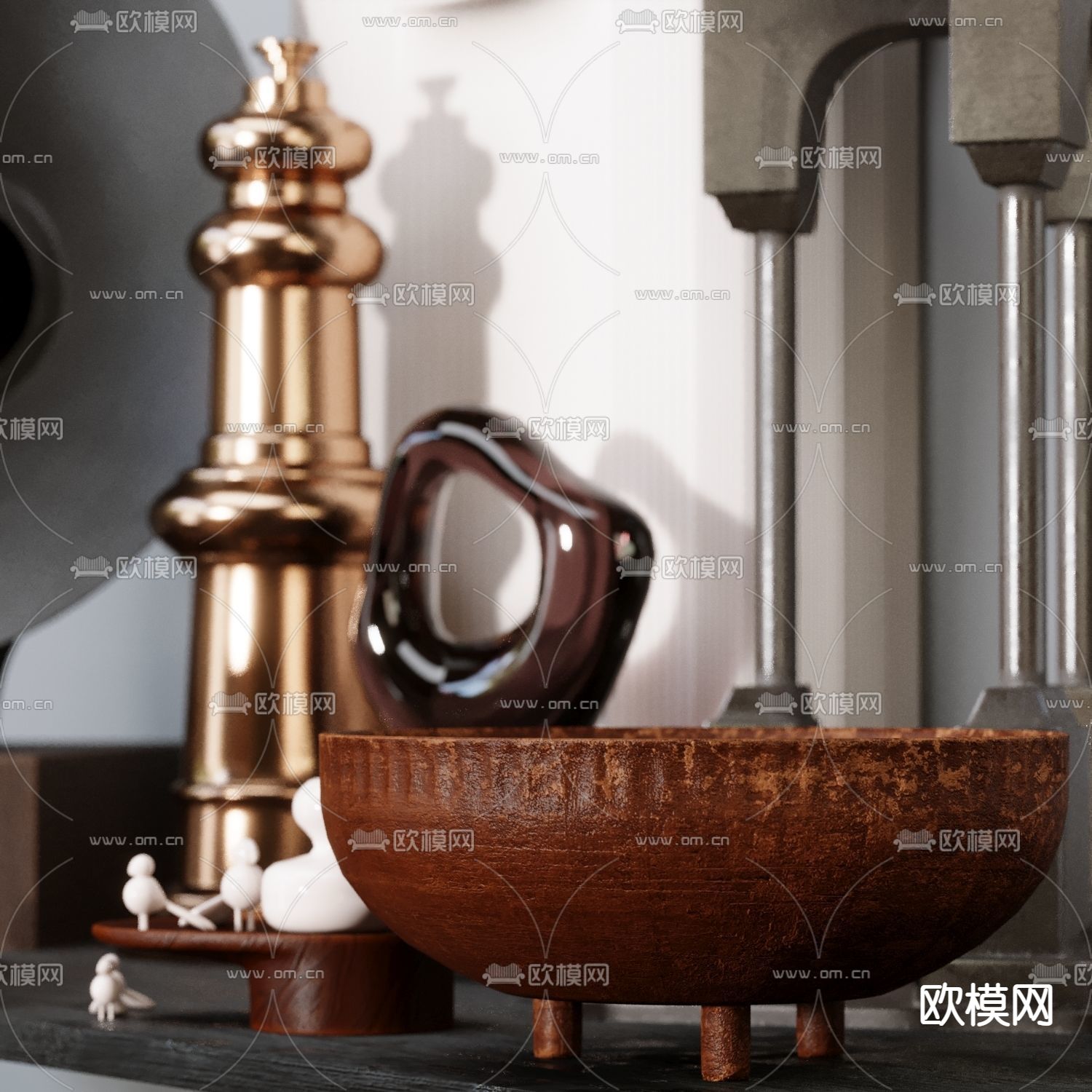 简欧雕像书籍饰品摆件3d模型下载（渲染图3）