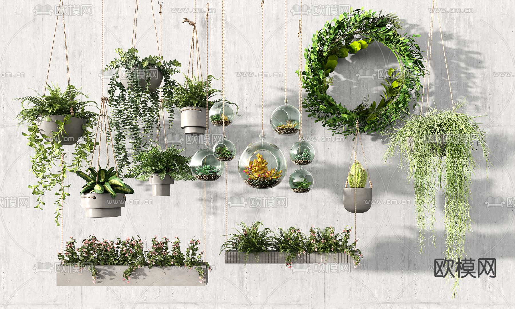 现代绿植吊篮3d模型下载