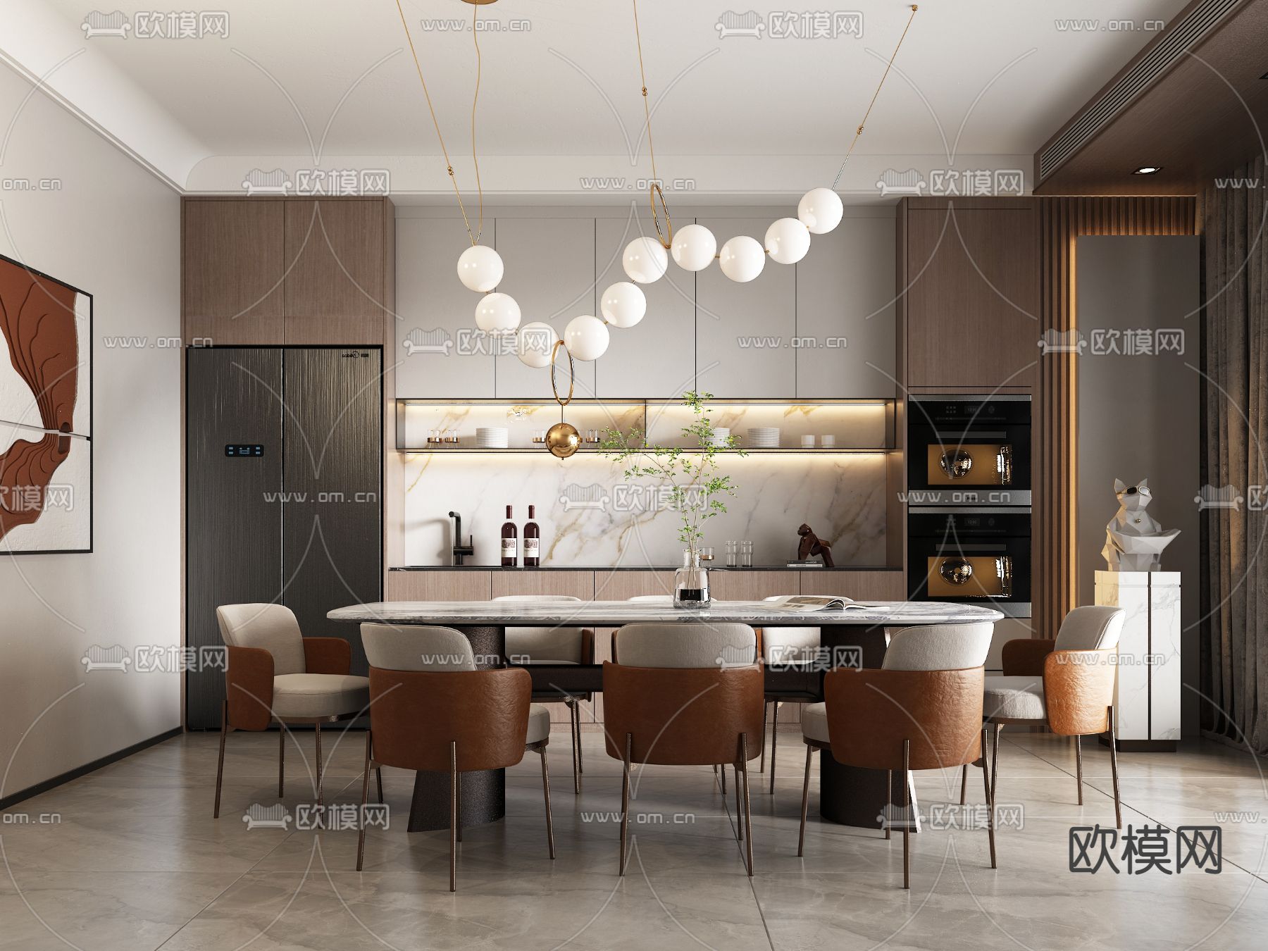 现代大理石餐桌椅3d模型下载