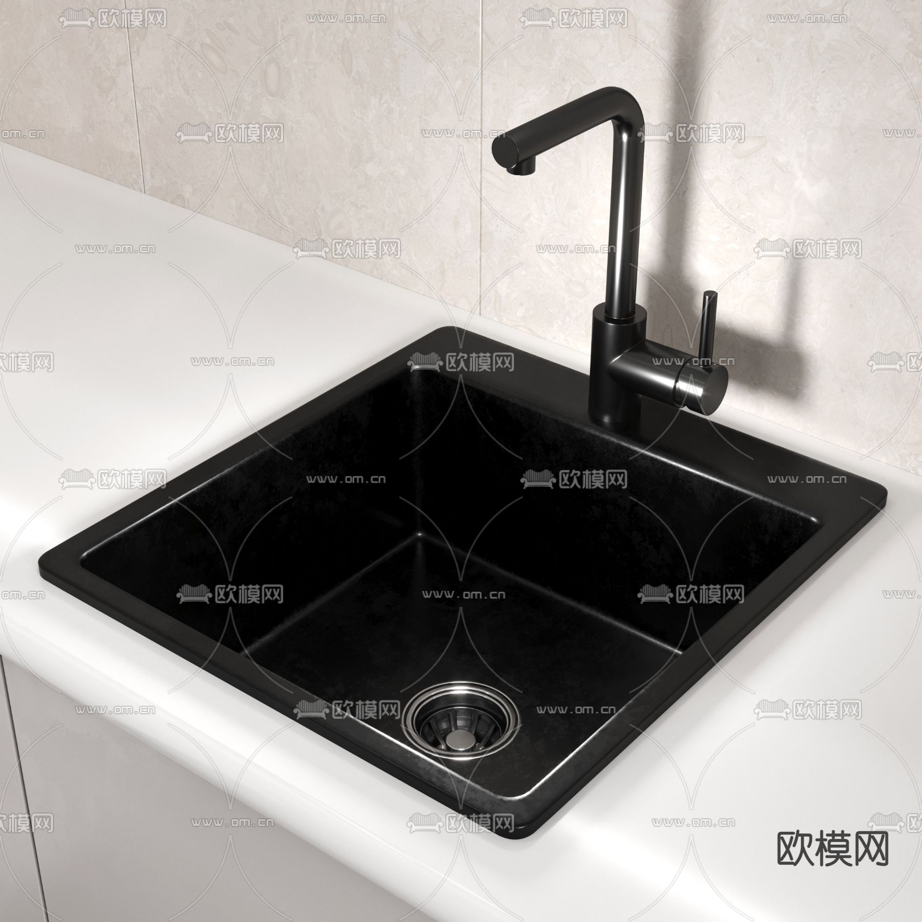 现代橱柜中岛吧台3d模型下载（渲染图2）