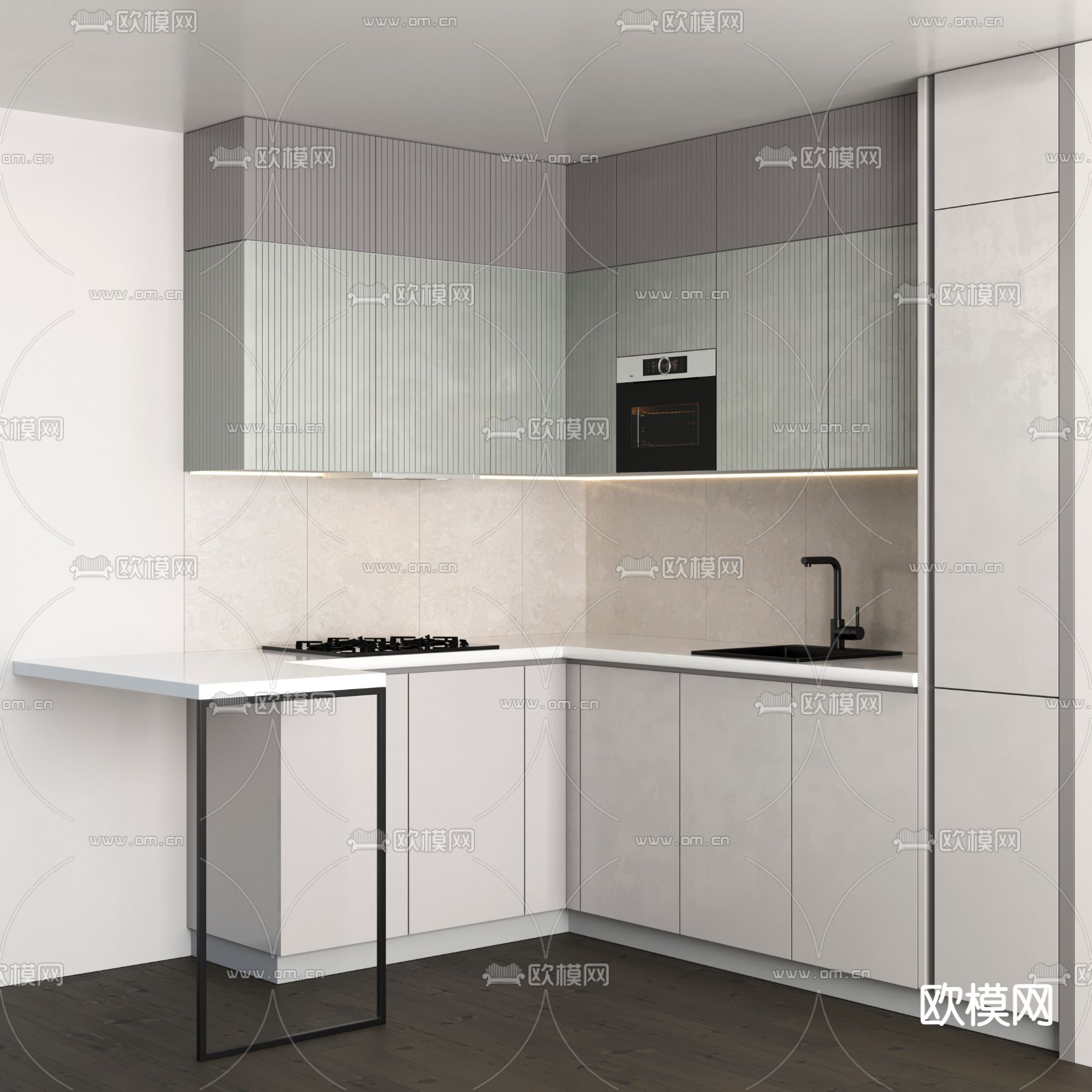 现代橱柜中岛吧台3d模型下载（渲染图3）