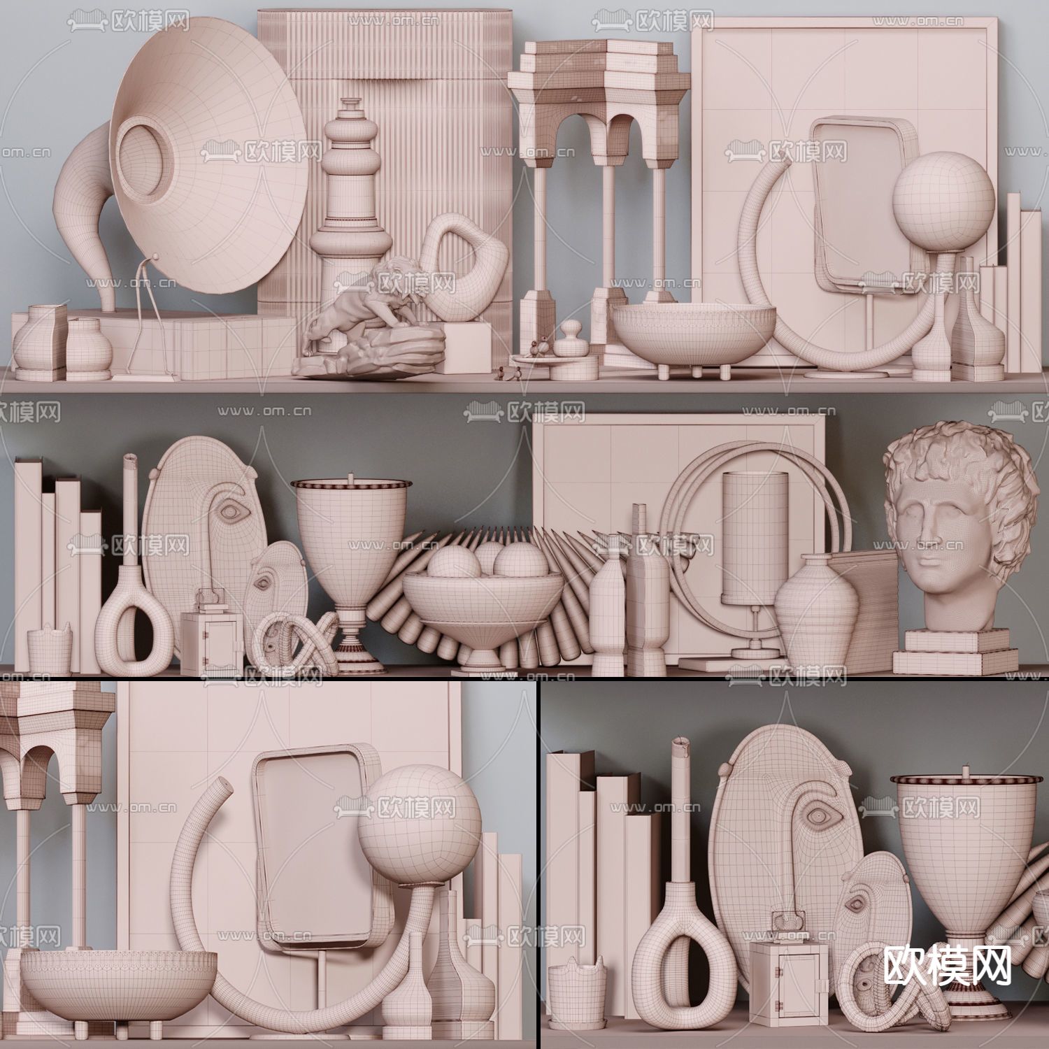 简欧雕像书籍饰品摆件3d模型下载（渲染图4）