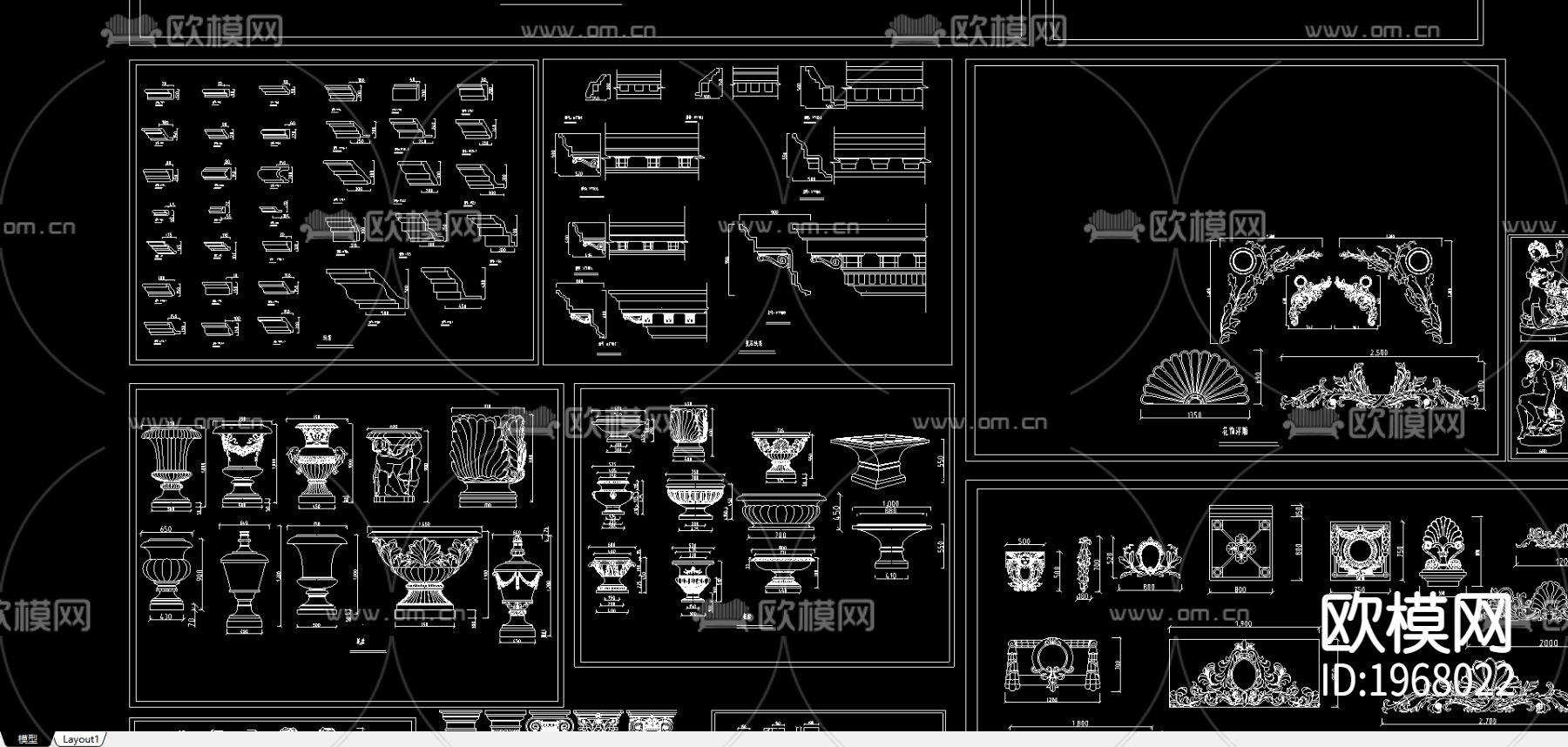 罗马柱造型cad大样图下载（渲染图1）