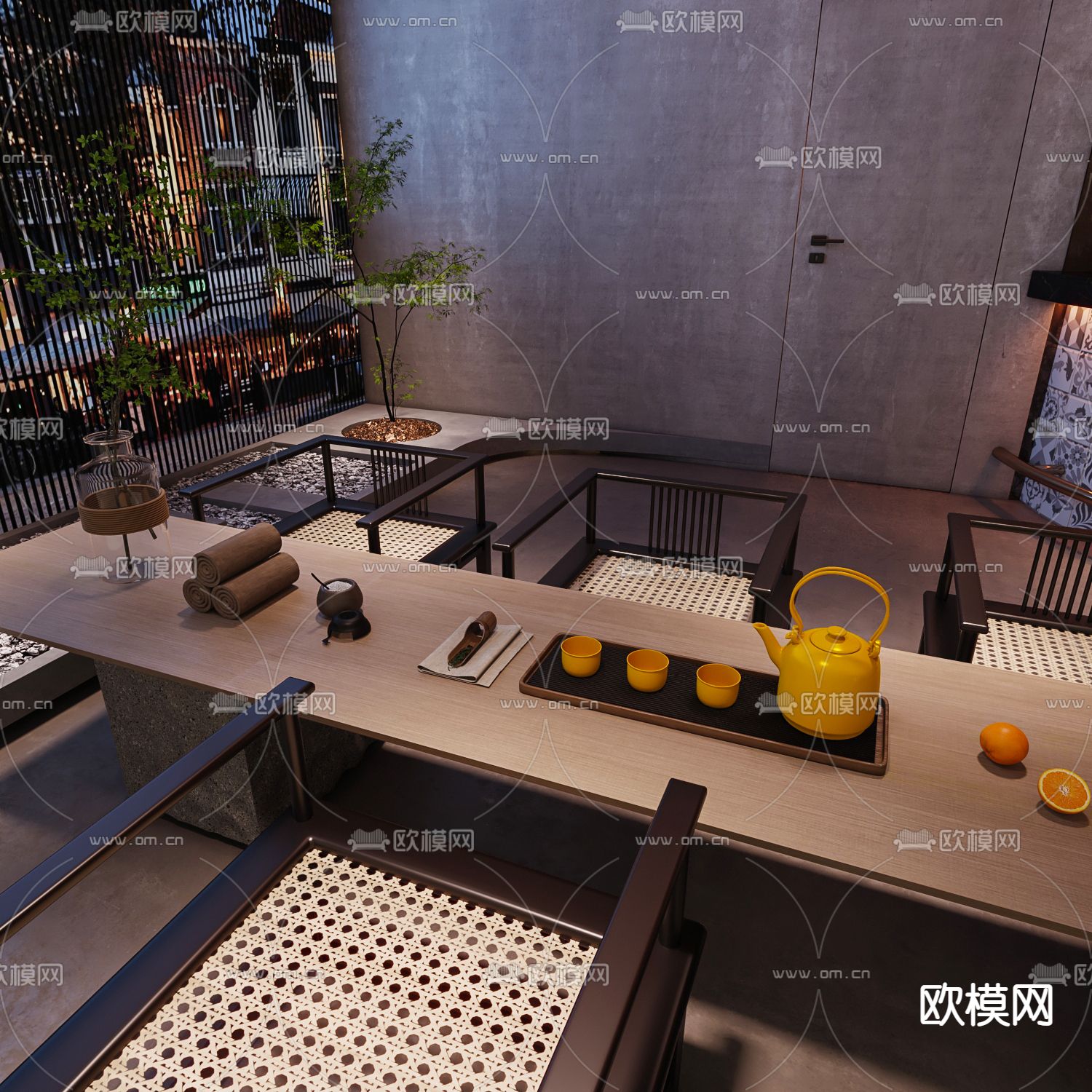现代高级中餐厅休息区3d模型