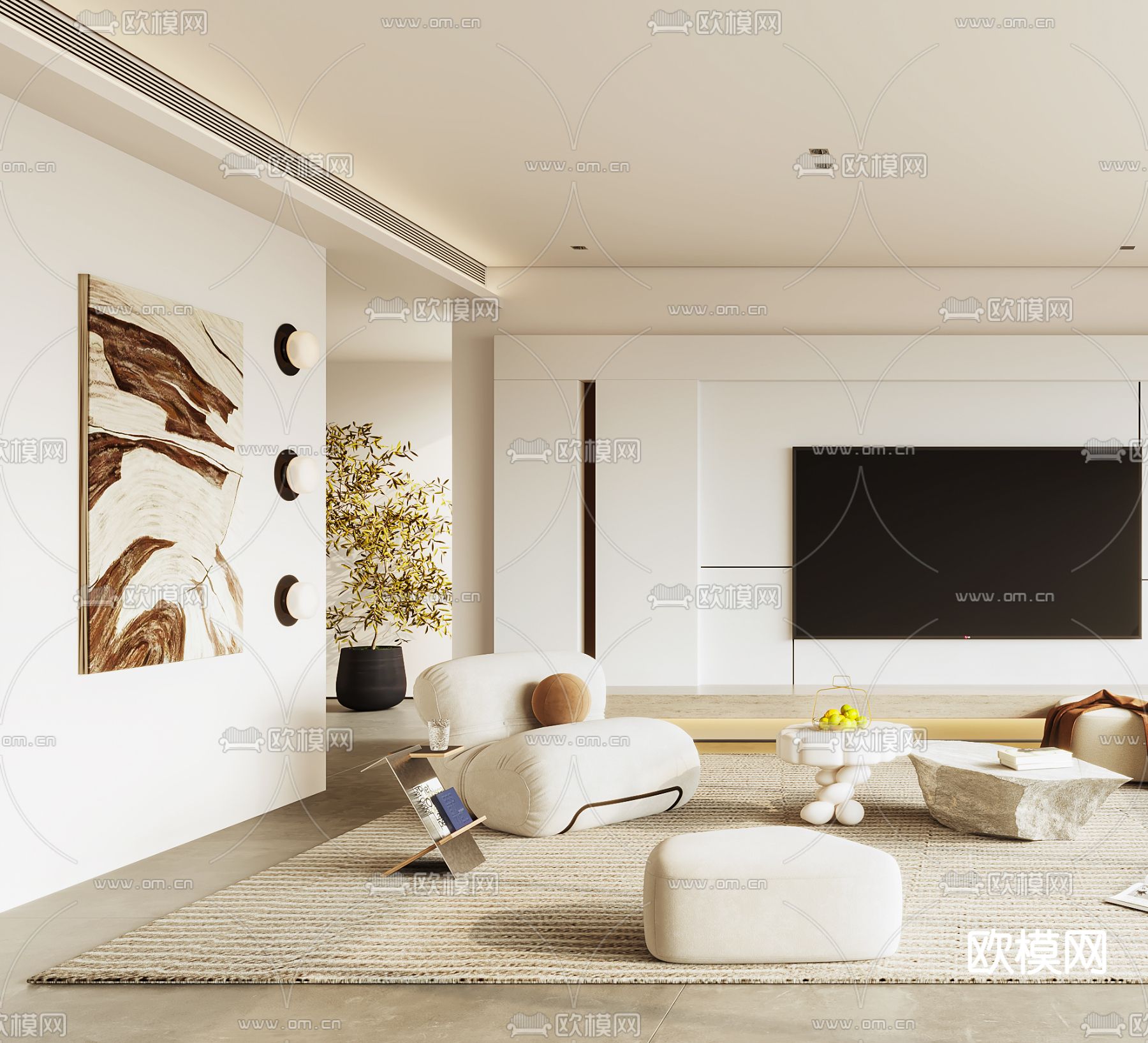 侘寂客厅3d模型下载（渲染图2）