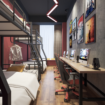  工业风电竞宿舍su模型 