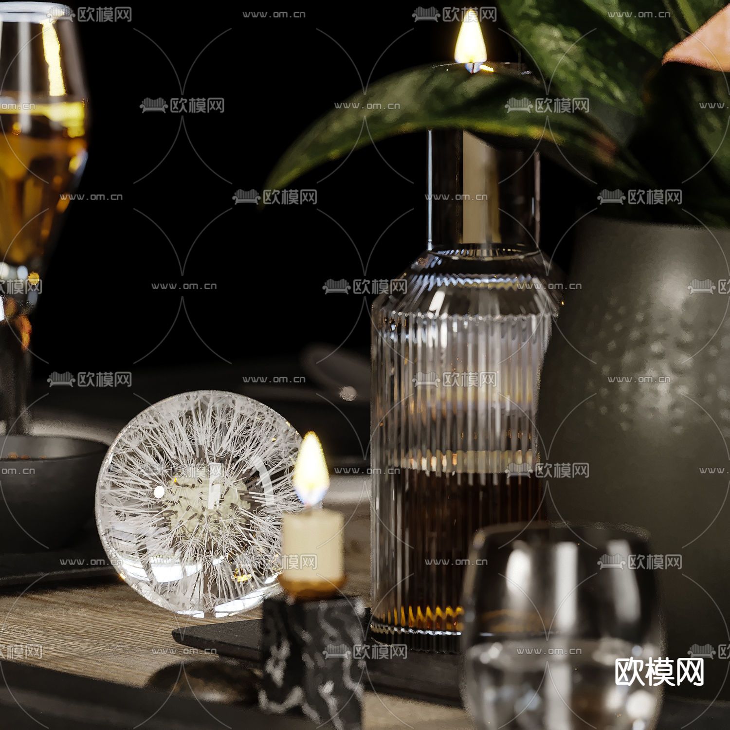 现代轻奢餐具摆盘3d模型下载（渲染图3）