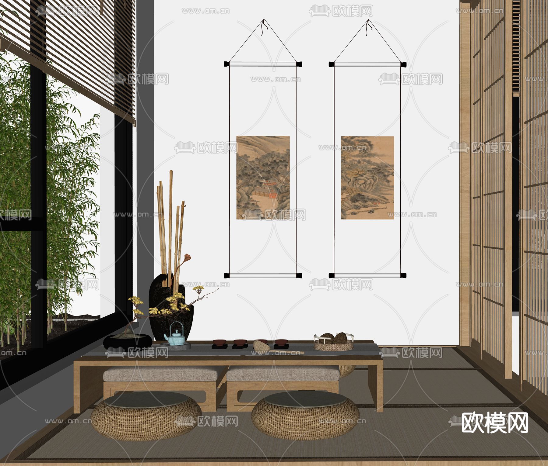 日式榻榻米茶室su模型下载（渲染图2）