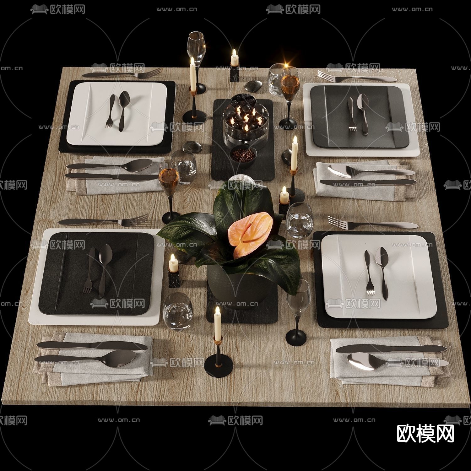 现代轻奢餐具摆盘3d模型下载（渲染图5）