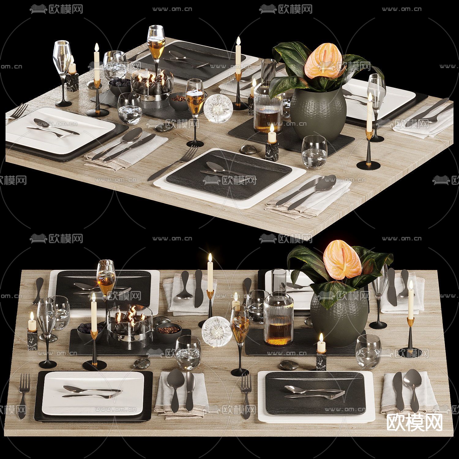 现代轻奢餐具摆盘3d模型下载（渲染图1）