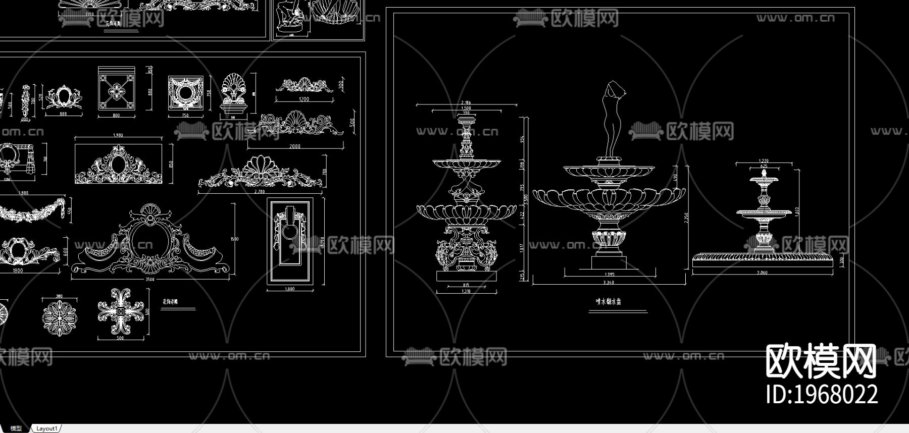 罗马柱造型cad大样图下载（渲染图2）