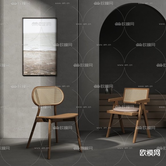 北欧实木休闲椅3d模型下载