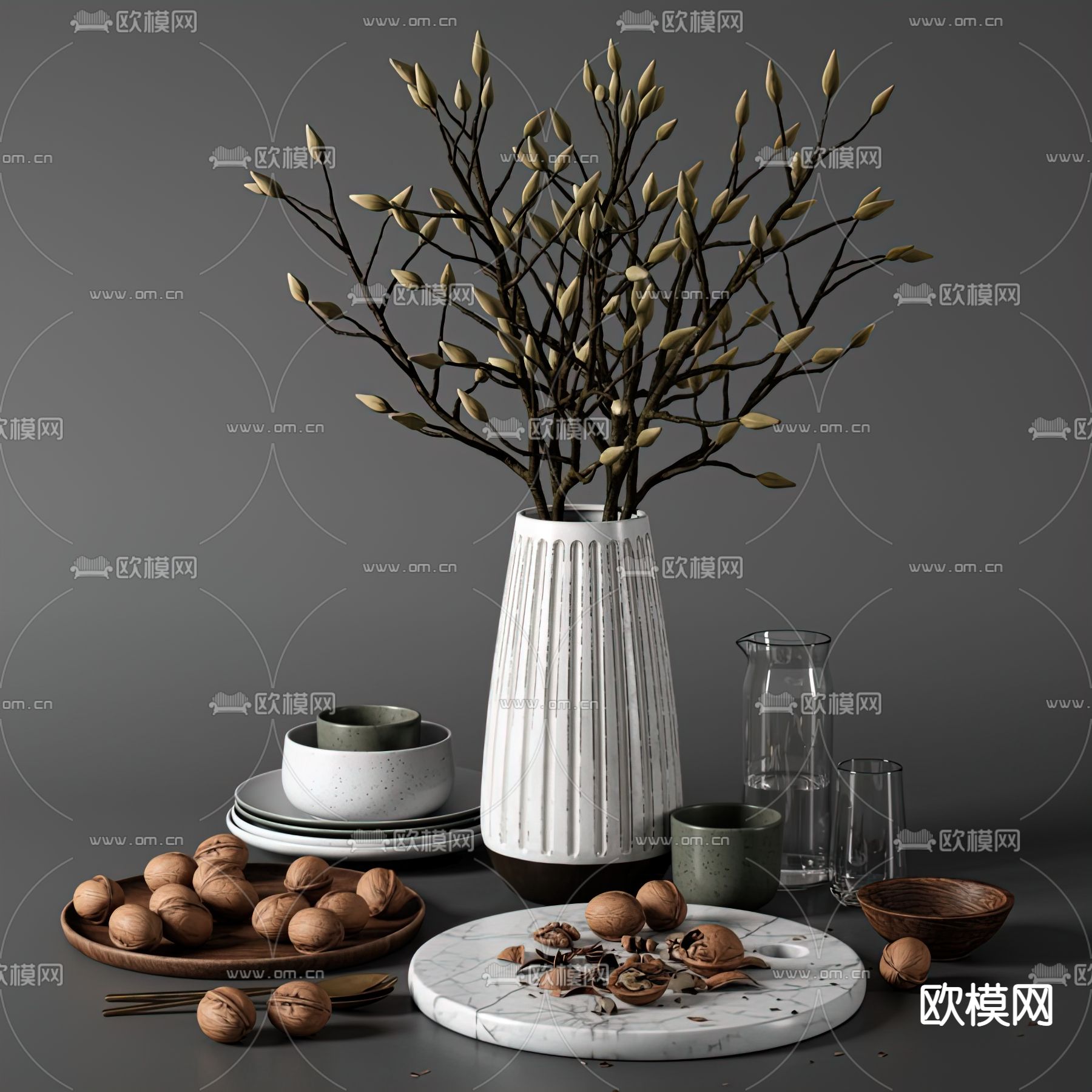 现代餐具碗碟3d模型下载（渲染图1）