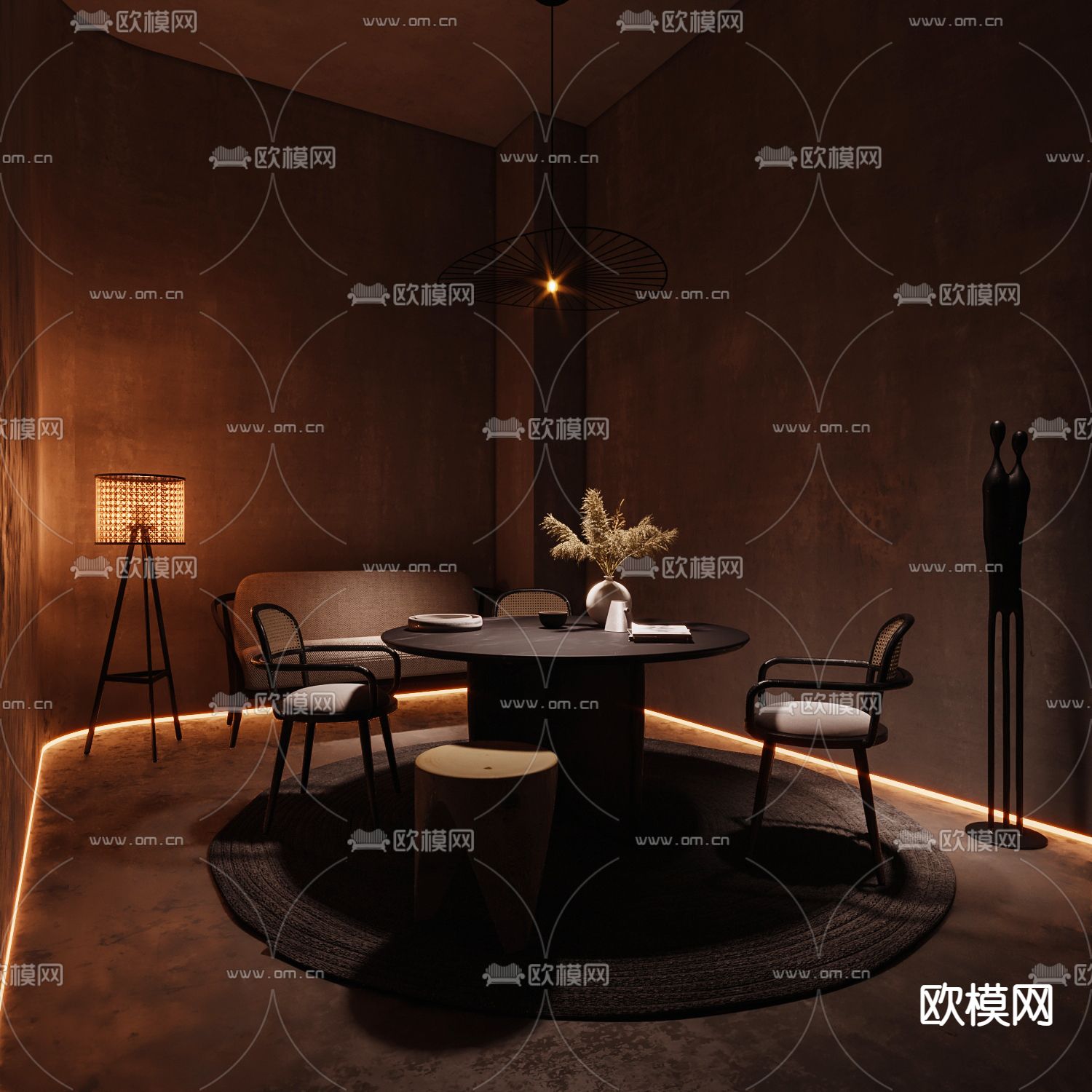 现代高级中餐厅休息区3d模型