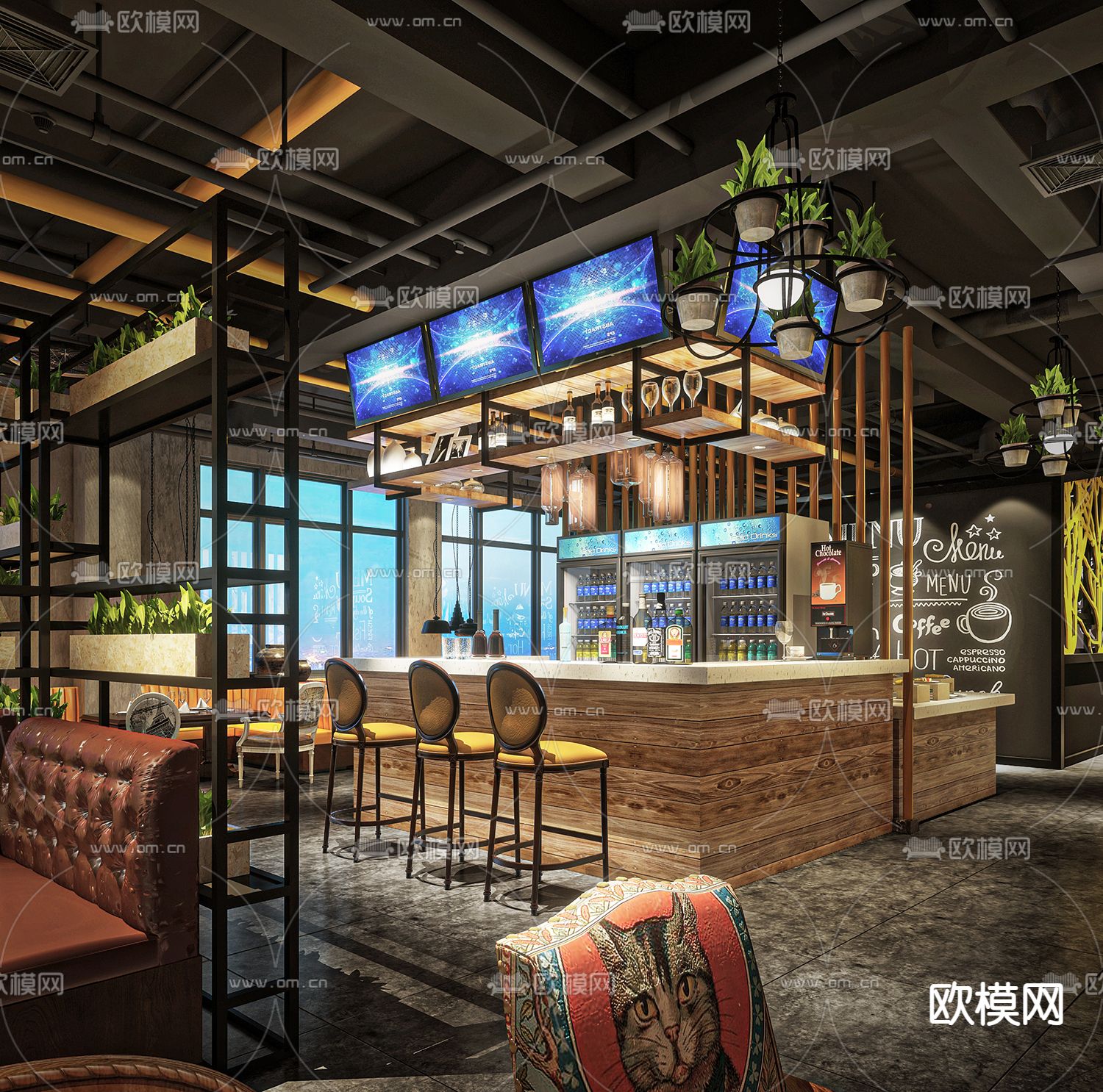 工业风烧烤店3d模型下载（渲染图1）