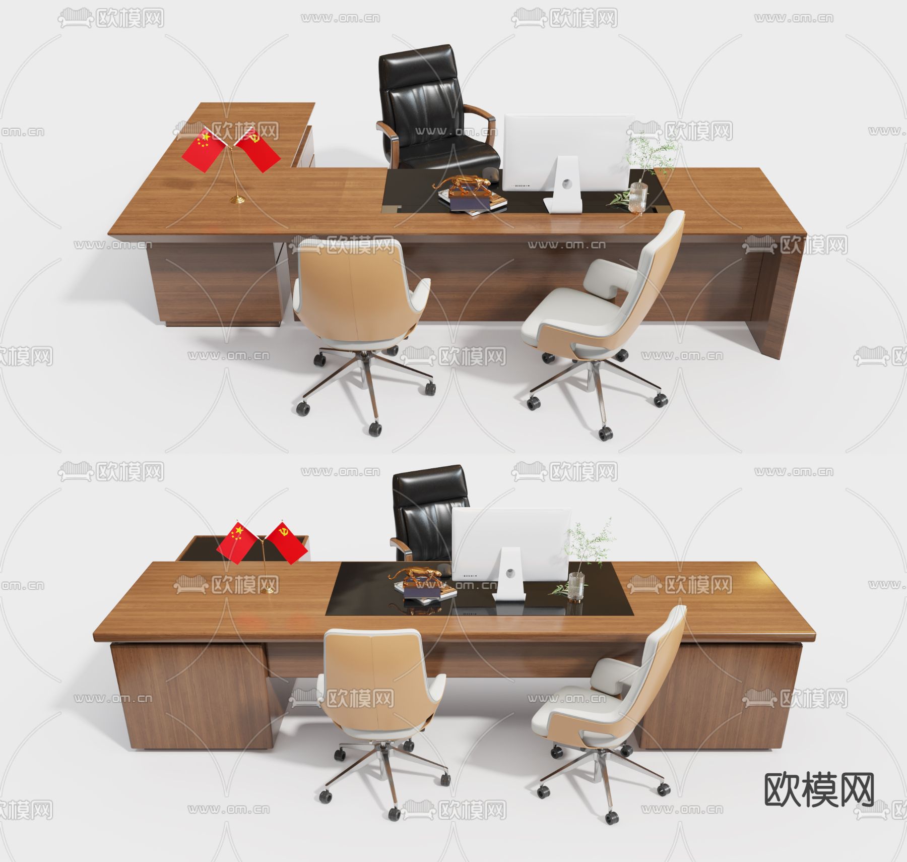 现代大班台桌椅3d模型下载