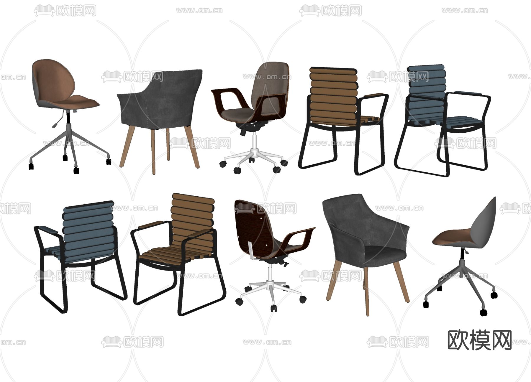 装饰办公椅电脑椅职员椅su模型下载（渲染图2）