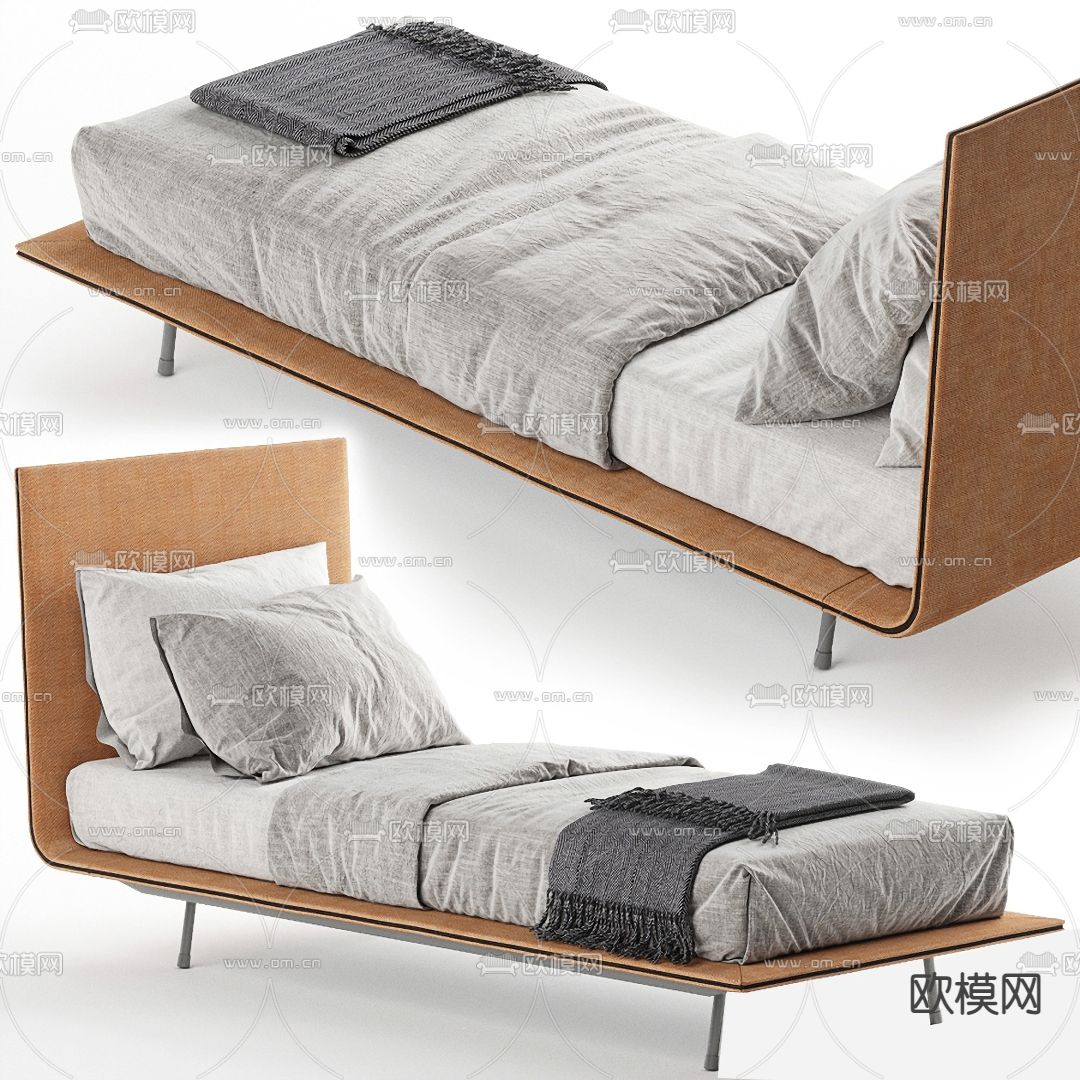 现代布艺单人床3d模型下载