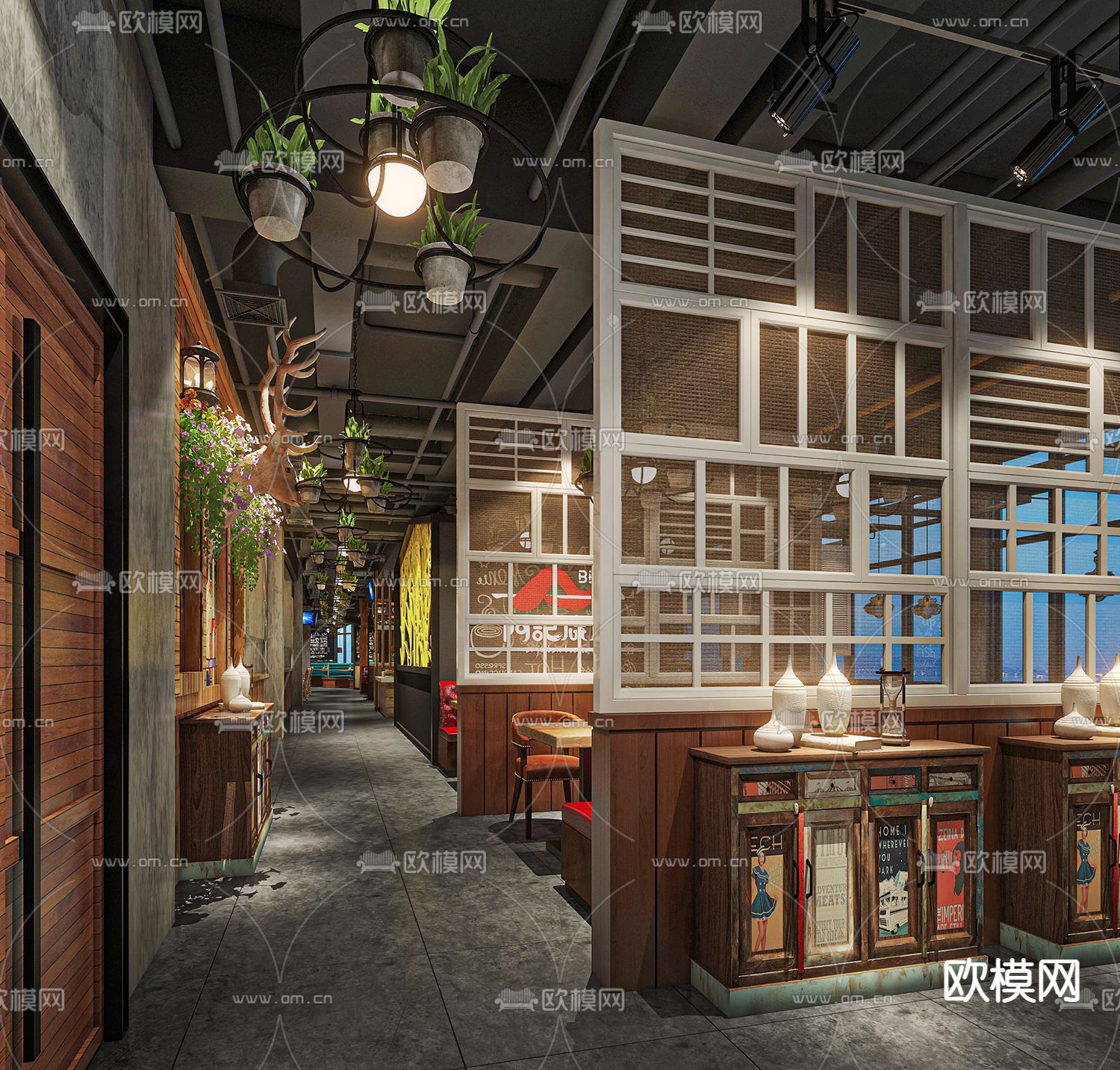 工业风烧烤店3d模型下载（渲染图3）