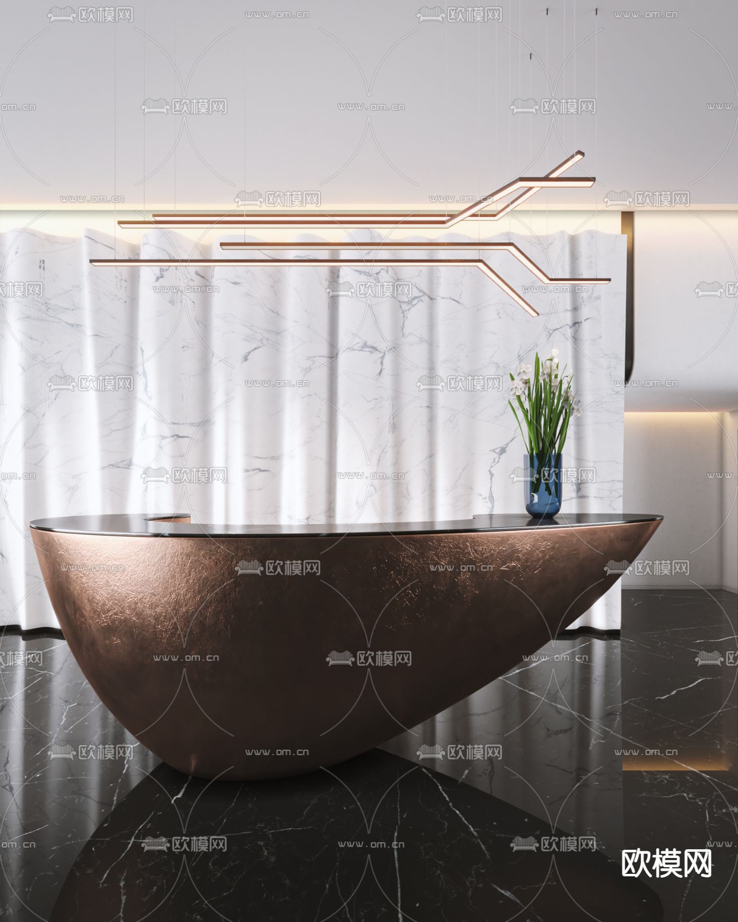 现代贝壳前台接待台3d模型下载（渲染图1）