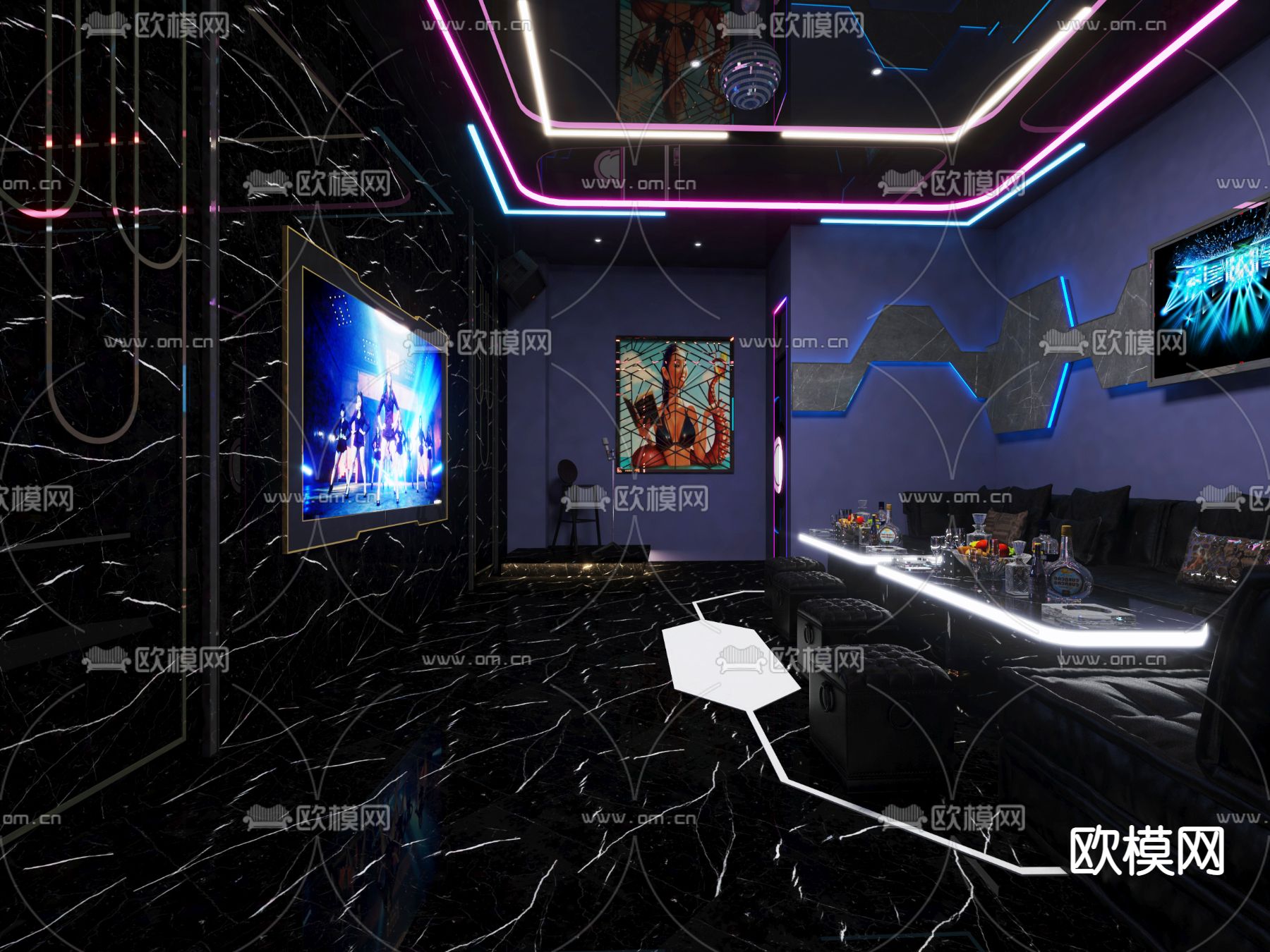 现代KTV包房3d模型下载（渲染图4）