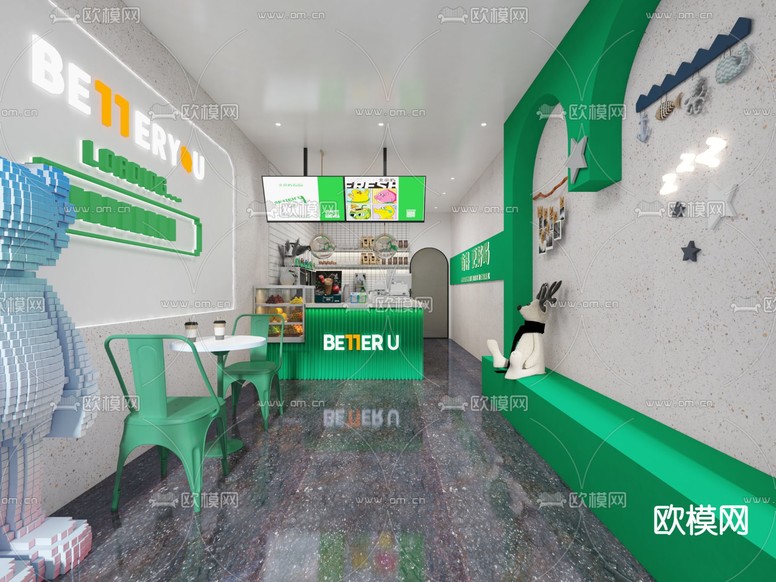 现代奶茶店3d模型下载(渲染图1)