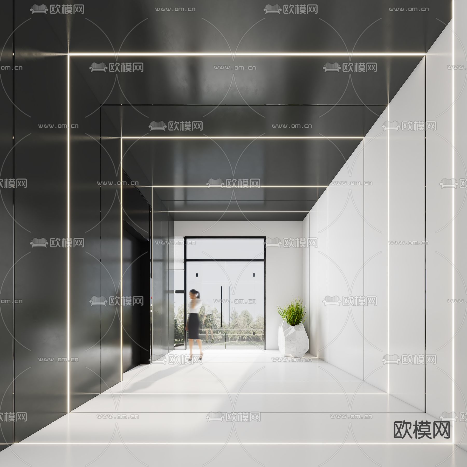 现代办公楼电梯厅3d模型