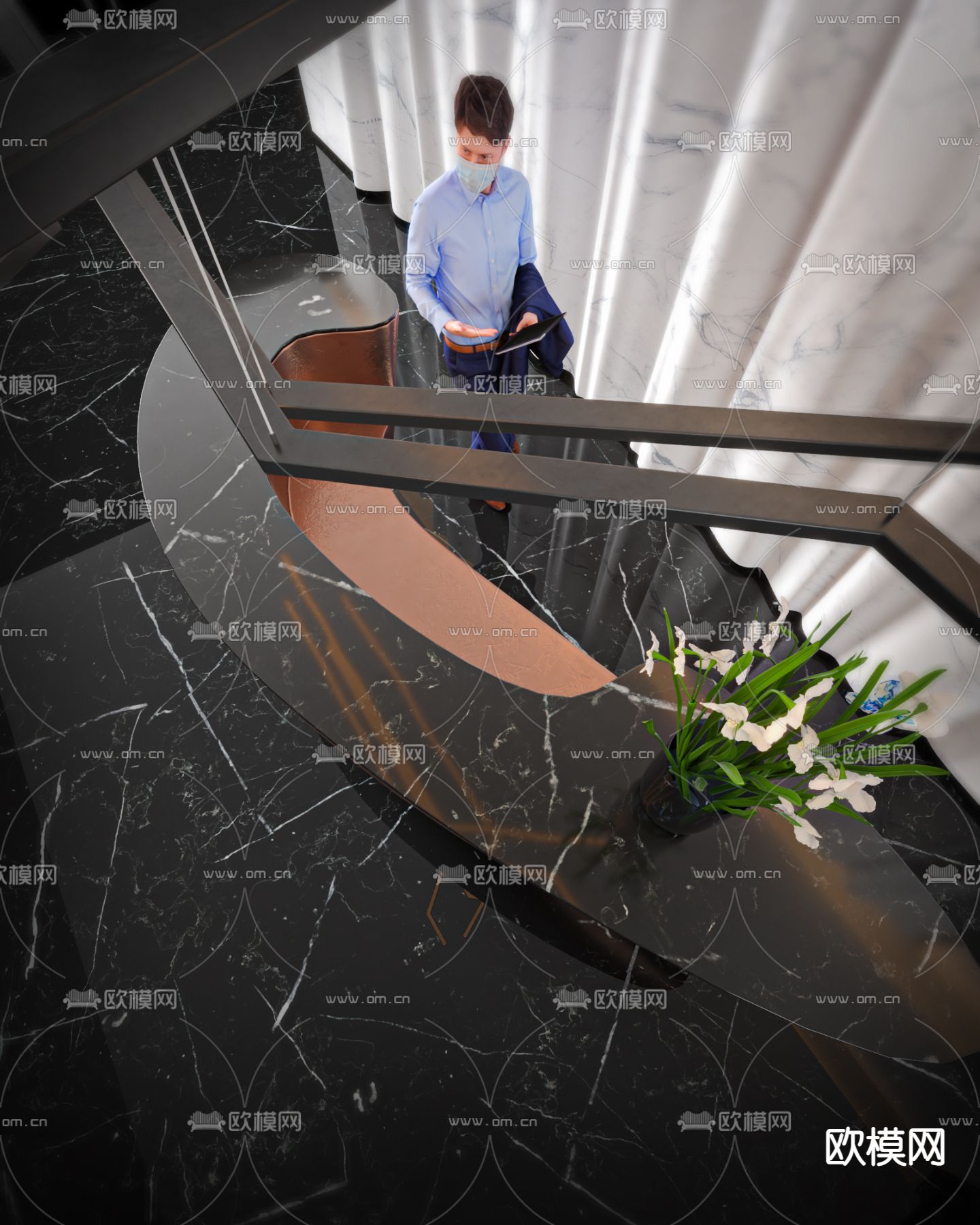 现代贝壳前台接待台3d模型下载（渲染图2）