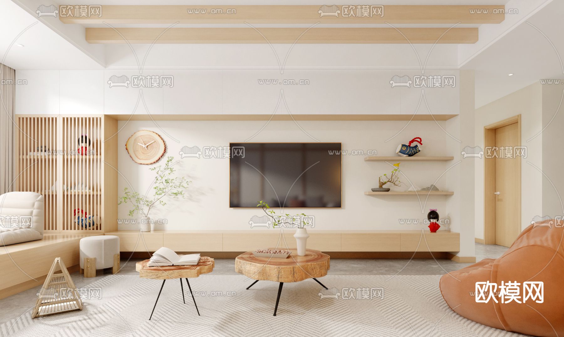 日式客厅3d模型下载（渲染图3）