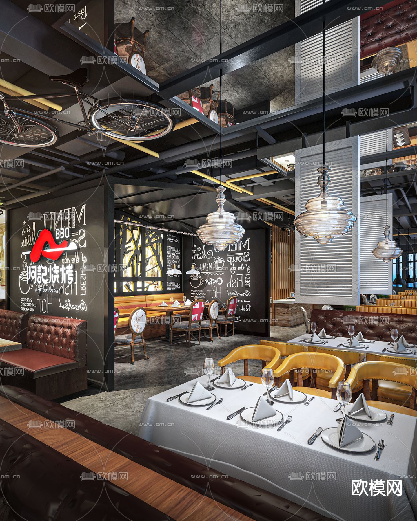 工业风烧烤店3d模型下载（渲染图4）