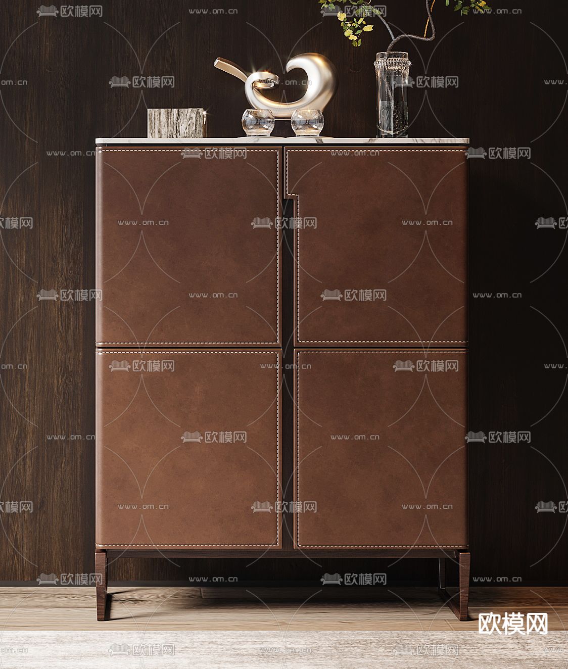 Poltrona Frau 皮革边柜3d模型下载（渲染图2）