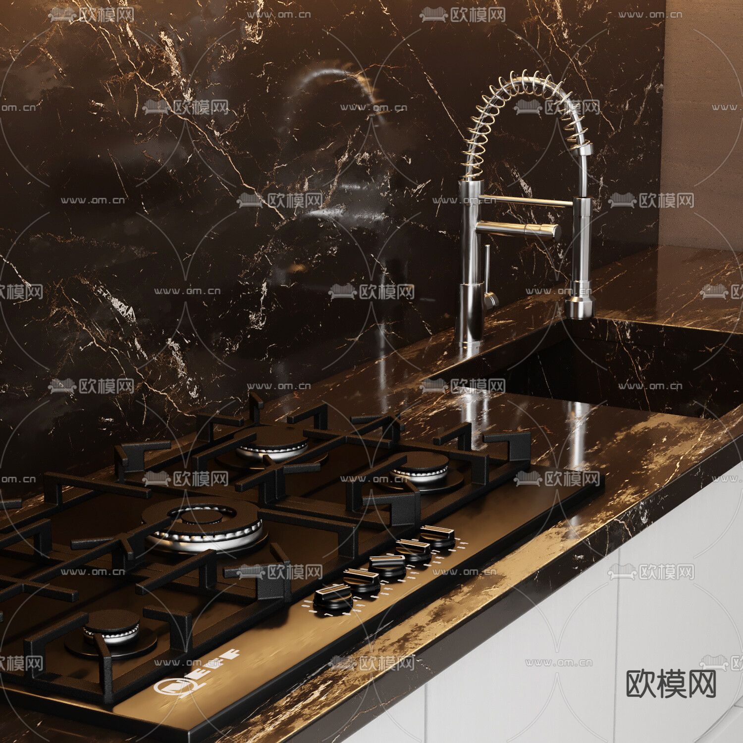 现代厨房橱柜3d模型下载（渲染图3）