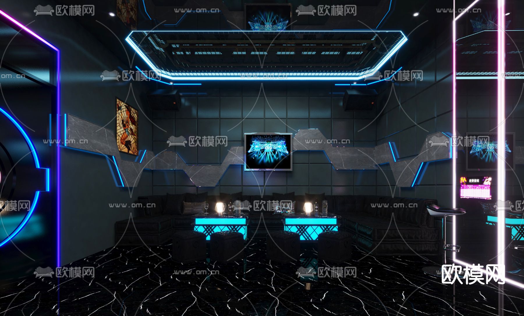 现代KTV包房3d模型下载（渲染图3）