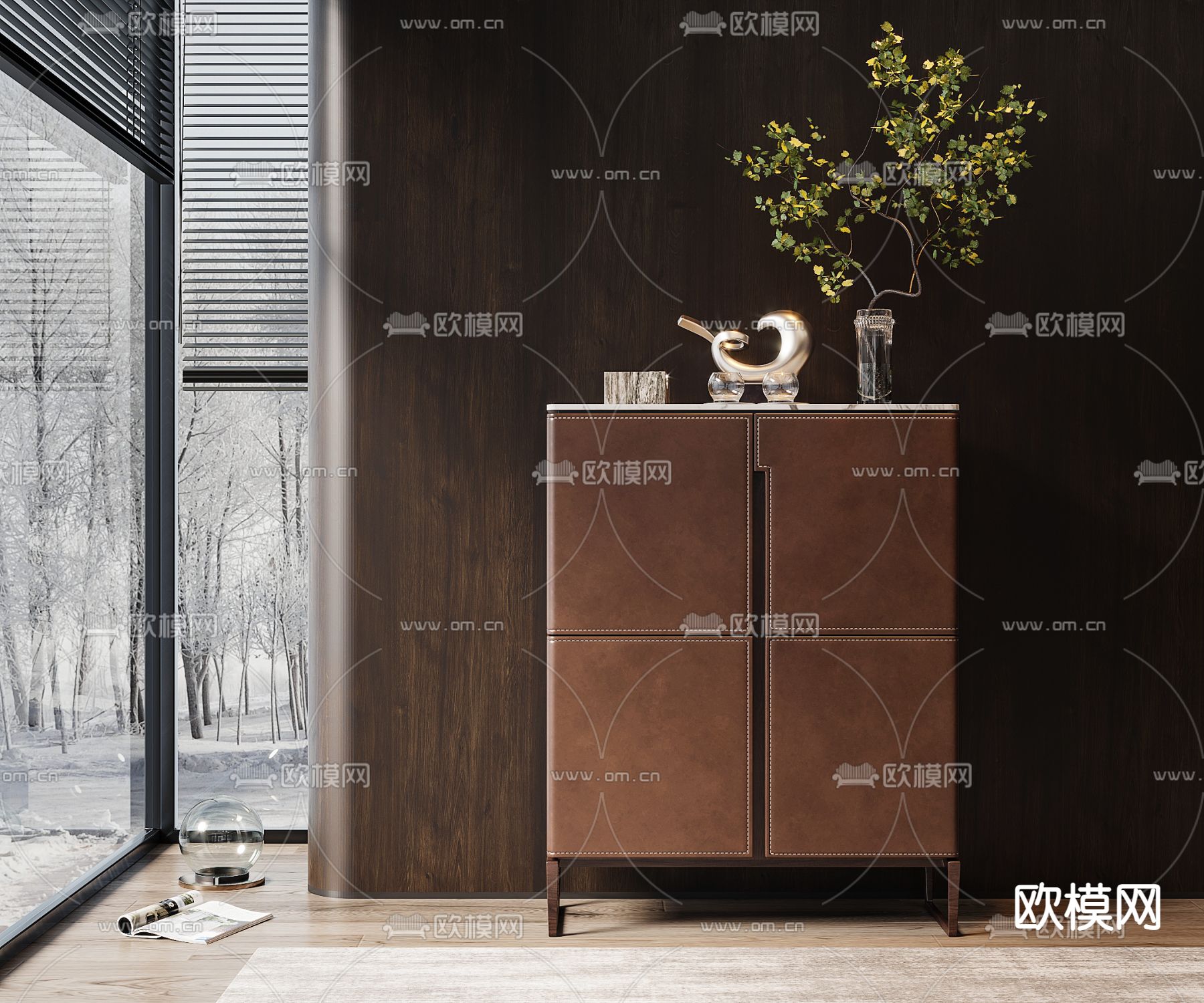 Poltrona Frau 皮革边柜3d模型下载（渲染图1）