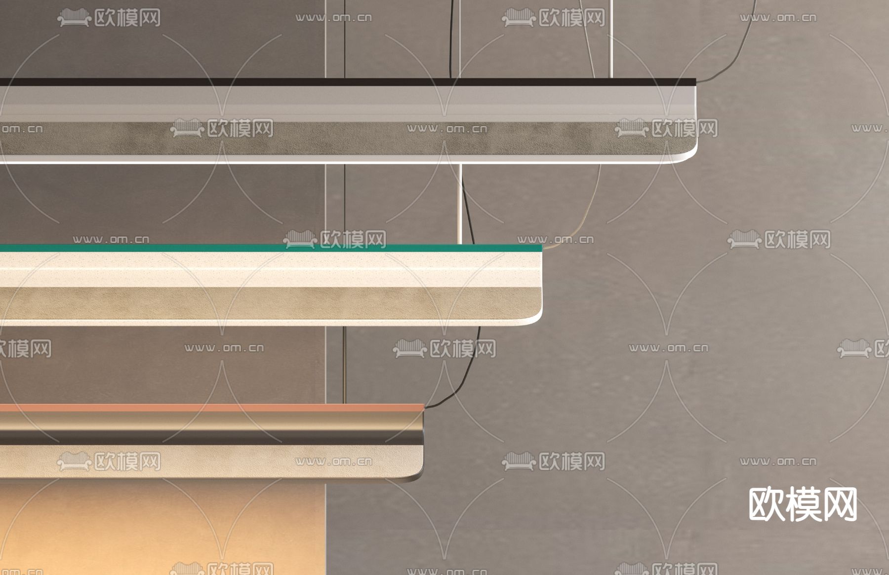 现代条形办公吊灯3d模型下载（渲染图1）