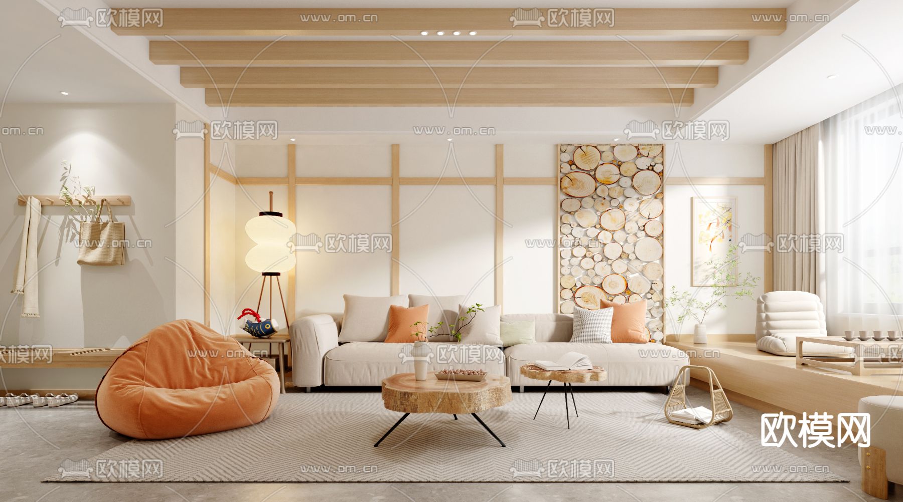 日式客厅3d模型下载（渲染图2）