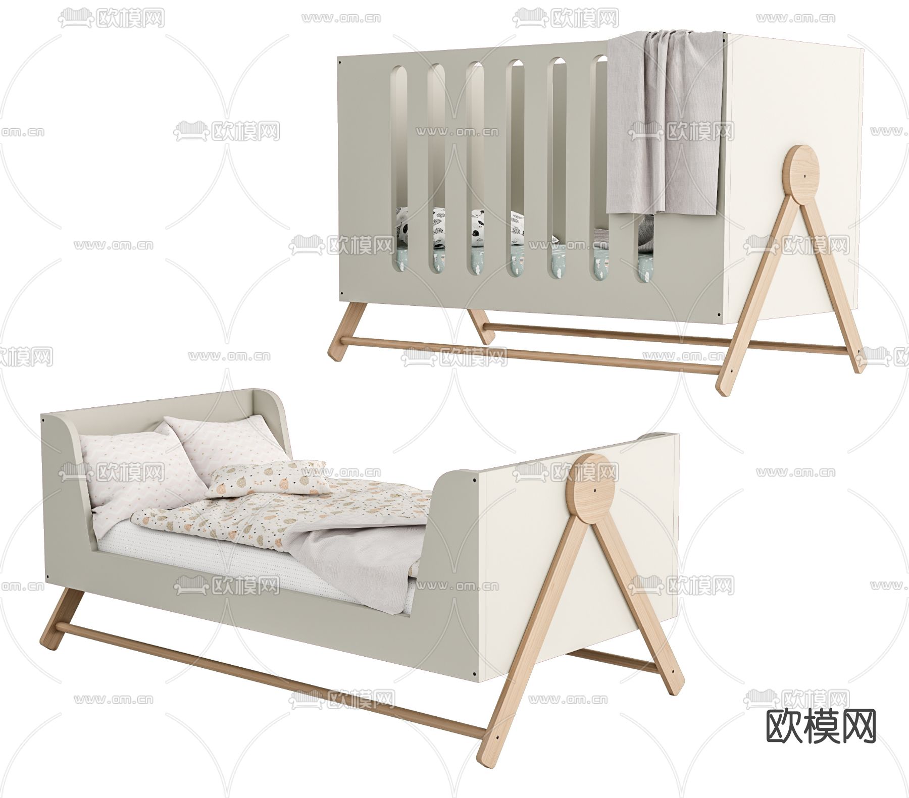现代婴儿床儿童床su模型下载（渲染图1）