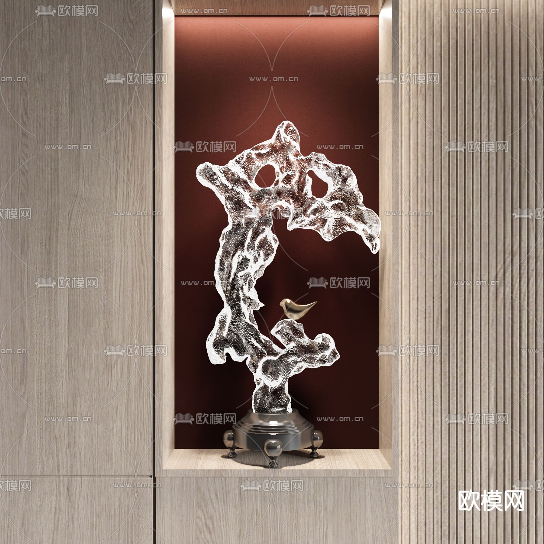 新中式太湖石雕塑3d模型下载（渲染图1）