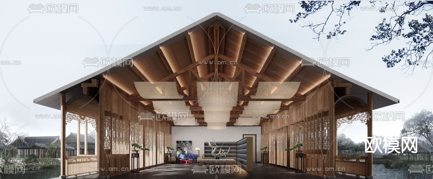 中式古建书吧3d模型