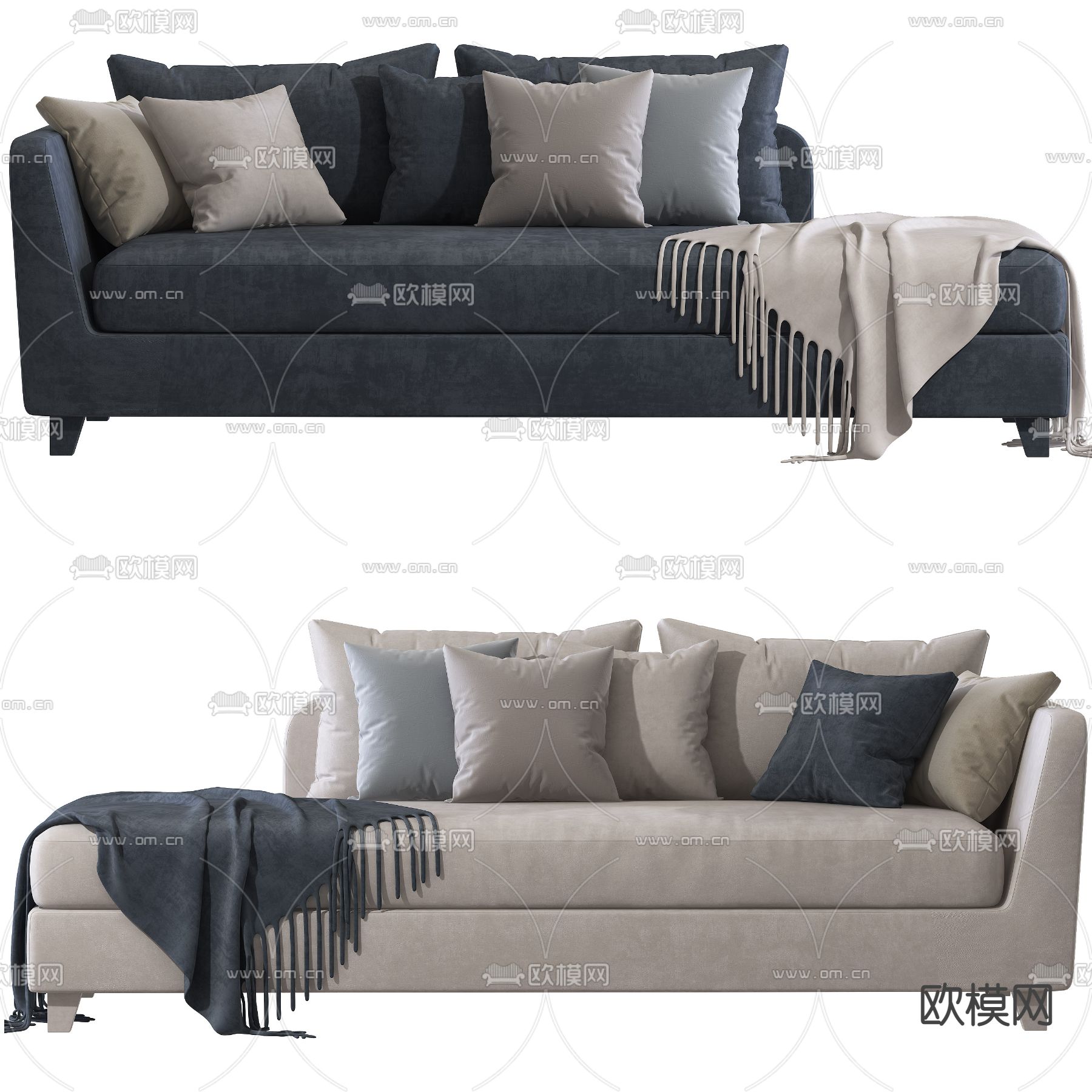 现代布艺沙发贵妃椅3d模型下载（渲染图3）