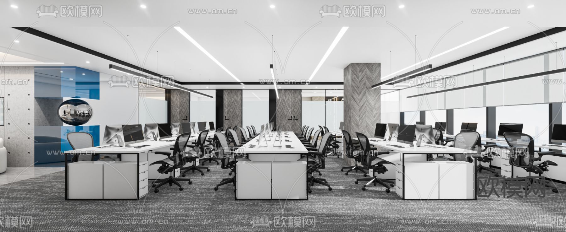 现代敞开式办公区3d模型下载_ID11812734_3dmax免费模型-欧模网