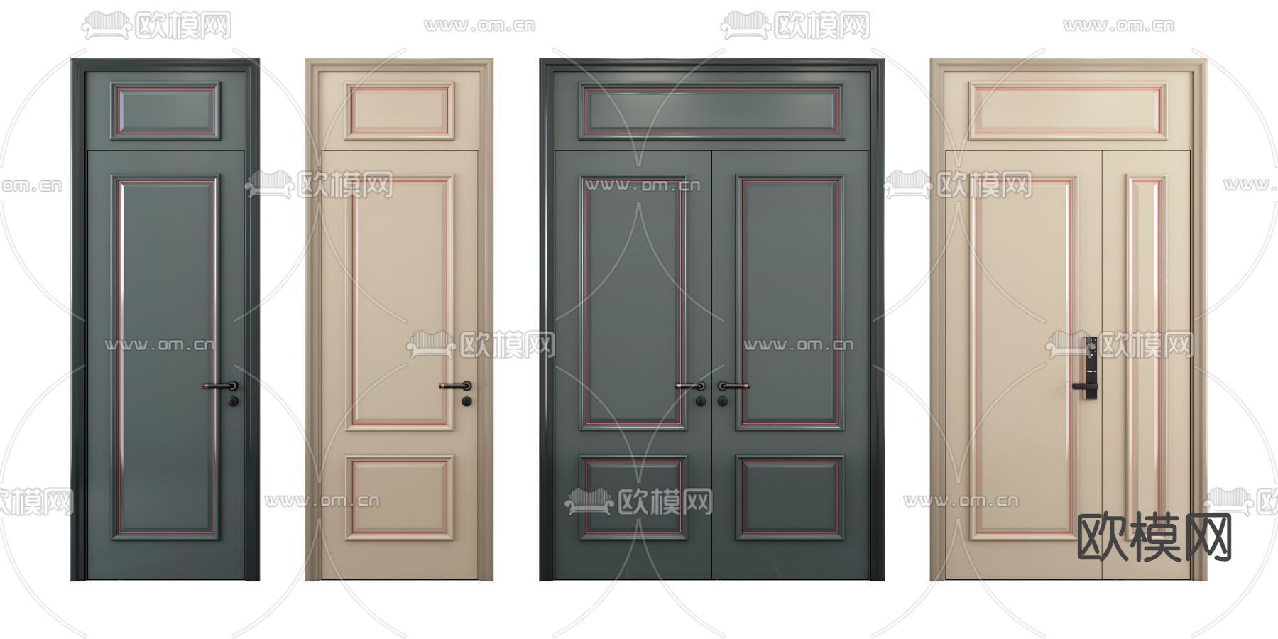 美式单开门子母门对开门3d模型下载