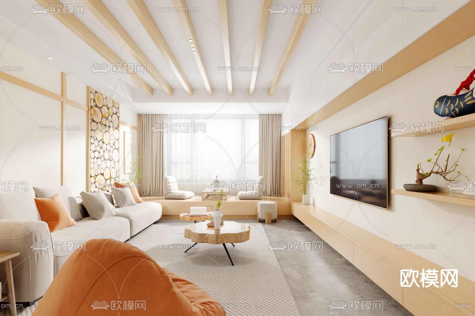 日式客厅3d模型下载（渲染图1）