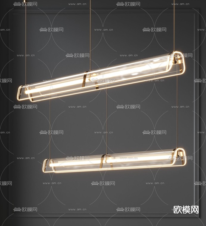 现代玻璃条形吊灯3d模型下载_ID11812698_3dmax免费模型-欧模网